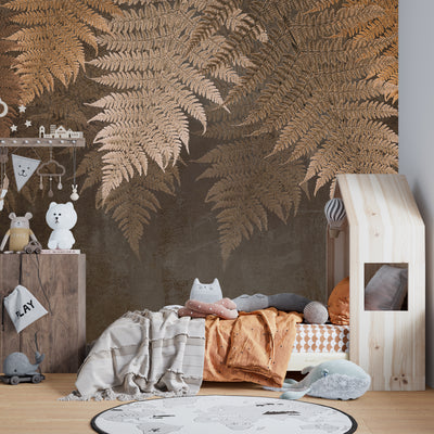 Tropical Leaves Wallpaper, Brown Tones Mural, Oversized Custom Size Wall Art, Non-Woven, Non-Adhesive, Modern Wall Paper, Removable