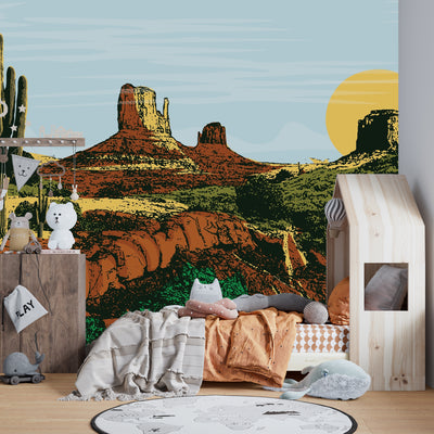 Wild West Wallpaper, Desert Landscape Mural, Oversized Custom Size Wall Art, Non-Woven, Non-Adhesive, Modern Wall Paper, Removable