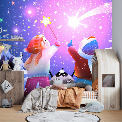 Kids and Animals Wallpaper, Magical Scene Mural, Oversized Custom Size Wall Art, Non-Woven, Non-Adhesive, Modern Wall Paper, Removable