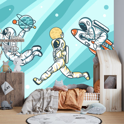 Sport Activities Wallpaper, Astronauts Mural, Oversized Custom Size Wall Art, Non-Woven, Non-Adhesive, Modern Wall Paper, Removable