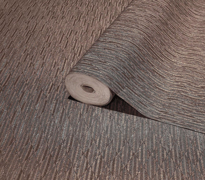 Brown Diamond Shapes Wallpaper, Shiny 3D Deep Embossed Lines Stylish Modern Wallcovering - Walloro High End Wallcoverings & More