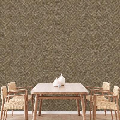 Brown Shiny Chevron Wallpaper, Deep Embossed Luxury Shimmering Geometric Pattern Wall Paper - Walloro High End Wallcoverings & More