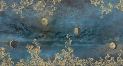 Celestial Moon Wall Mural, Moon Phases Blue Wallpaper, Large Space Custom Size Wall Covering, Non-Woven, Non-Pasted, Removable, Washable, Art - Walloro High End Wallcoverings & More