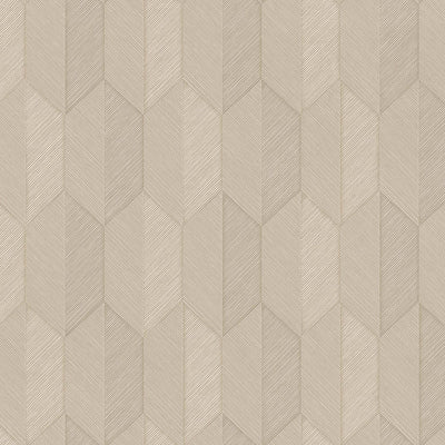 Contemporary 3D Embossed Geometric Wallpaper, Beige Modern Chevron Herringbone Shapes Wallcovering, Sturdy, Large 177 sq ft Roll - Walloro High End Wallcoverings & More