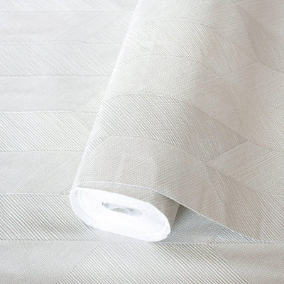 Contemporary 3D Embossed Geometric Wallpaper, Off White Modern Chevron Herringbone Shapes Wallcovering, Sturdy, Large 177 sq ft Roll - Walloro High End Wallcoverings & More