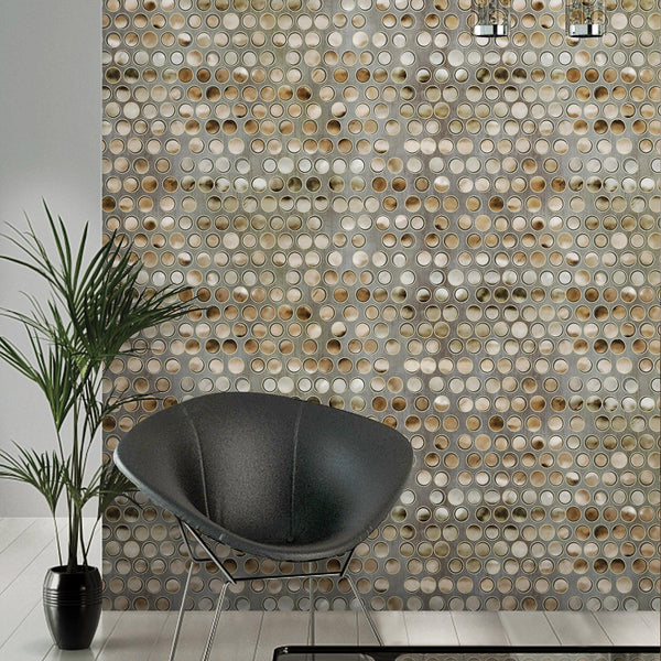 Contemporary Circles Geometric Wallpaper, Rich Textured Embossed Wallcovering, Traditional, Brown Neutral Colors, Extra Large 114 sq ft Roll - Walloro High End Wallcoverings & More