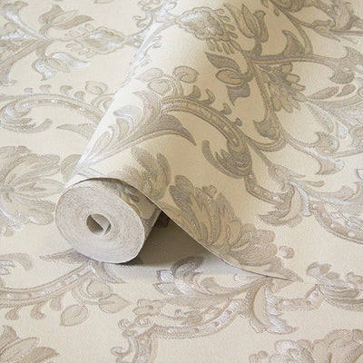 Cream Timeless Ornate Embossed Wallpaper, Fabric Like Rich Textured Luxury Wallcovering Design - Walloro High End Wallcoverings & More