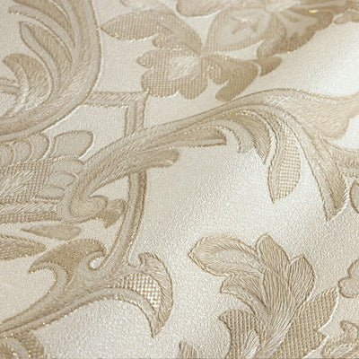 Cream Timeless Ornate Embossed Wallpaper, Fabric Like Rich Textured Luxury Wallcovering Design - Walloro High End Wallcoverings & More