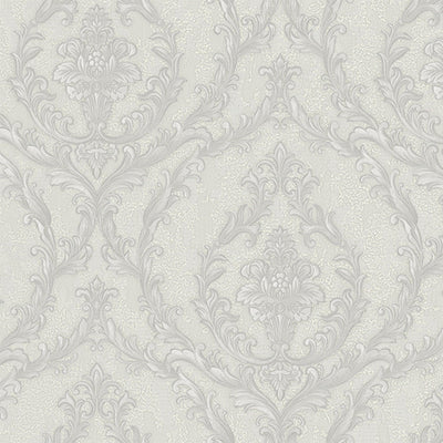 Damask Deep Embossed Wallpaper, Light Gray, White Luxury 3D Non-Pasted Wallcovering, Shimmering, Traditional Non-Woven Wall Decor - Walloro High End Wallcoverings & More