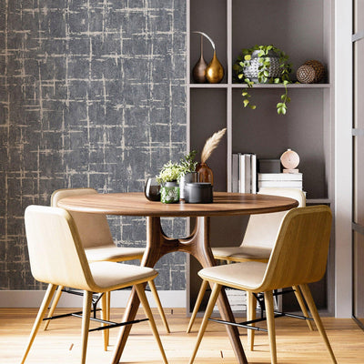 Dark Gray Abstract Metallic Lines Wallpaper, 3D Deep Embosed Silver Gold Rustic Geometric Interior Decor - Walloro High End Wallcoverings & More