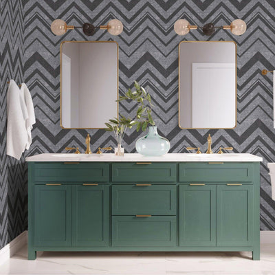 Dark Gray Large Modern Chevron 3D Embossed Wallpaper, Modern Rich Textured Wallcovering - Walloro High End Wallcoverings & More