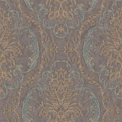 Deep Embossed Sparkling Damask Wallpaper, Stylish Brown Blue Glittering Luxury Fabric Feel Vivid Colors, Home Commercial Use, Easy Clean, Water Resistant - Walloro High End Wallcoverings & More