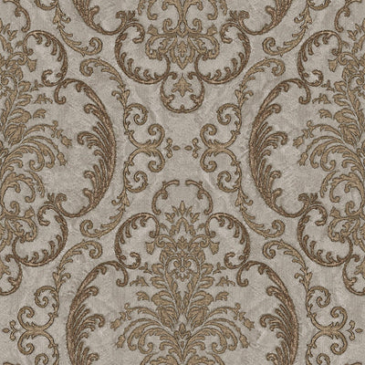 Deep Embossed Sparkling Damask Wallpaper, Stylish Brown Gray Glittering Luxury Fabric Feel Vivid Colors, Home Commercial Use, Easy Clean, Water Resistant - Walloro High End Wallcoverings & More
