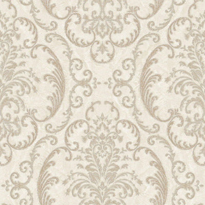 Deep Embossed Sparkling Damask Wallpaper, Stylish Cream Glittering Luxury Fabric Feel Vivid Colors, Home Commercial Use, Easy Clean, Water Resistant - Walloro High End Wallcoverings & More