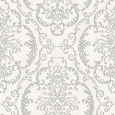 Deep Embossed Sparkling Damask Wallpaper, Stylish White Glittering Luxury Fabric Feel Vivid Colors, Home Commercial Use, Easy Clean, Water Resistant - Walloro High End Wallcoverings & More