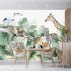 Watercolor Safari Wallpaper, Animals Mural, Oversized Custom Size Wall Art, Non-Woven, Non-Adhesive, Modern Wall Paper, Removable