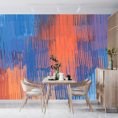 Crazy Sketch Red and Blue Wallpaper, Chaos and Variety Mural, Oversized Custom Size Wall Art, Non-Woven, Non-Adhesive, Modern Wall Paper, Removable