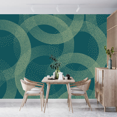 Green Stippled Circles Wallpaper, Seamless Pattern Mural, Oversized Custom Size Wall Art, Non-Woven, Non-Adhesive, Modern Wall Paper, Removable