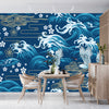 Oriental Sea Wallpaper, Seamless Pattern Mural, Oversized Custom Size Wall Art, Non-Woven, Non-Adhesive, Modern Wall Paper, Removable