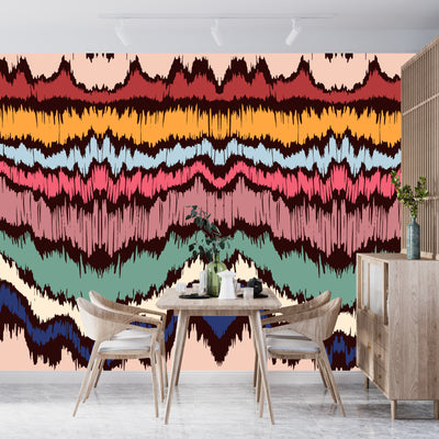 Colorful Wave Ikat Wallpaper, Seamless Pattern Mural, Oversized Custom Size Wall Art, Non-Woven, Non-Adhesive, Modern Wall Paper, Removable