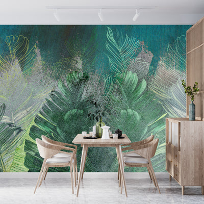 Tropical Leaves Wallpaper, Floral Background Mural, Oversized Custom Size Wall Art, Non-Woven, Non-Adhesive, Modern Wall Paper, Removable