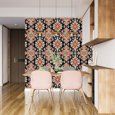 Ikat Tribal Ethnic Wallpaper, Seamless Pattern Mural, Oversized Custom Size Wall Art, Non-Woven, Non-Adhesive, Modern Wall Paper, Removable