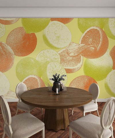 Oranges and Limes Wallpaper, Seamless Pattern Mural, Oversized Custom Size Wall Art, Non-Woven, Non-Adhesive, Modern Wall Paper, Removable