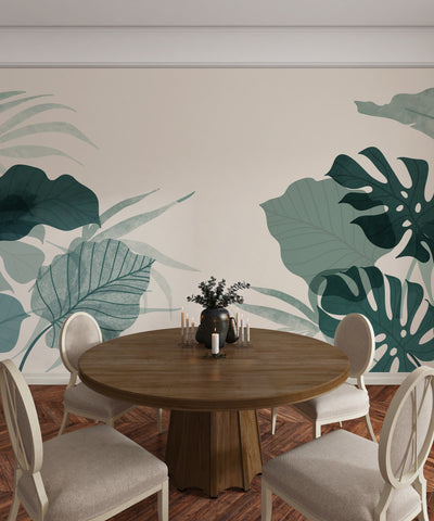 Abstract Botanical Wallpaper, Big Leaves Mural, Oversized Custom Size Wall Art, Non-Woven, Non-Adhesive, Modern Wall Paper, Removable