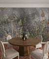 Dried Flowers Wallpaper, Grey Background Mural, Oversized Custom Size Wall Art, Non-Woven, Non-Adhesive, Modern Wall Paper, Removable