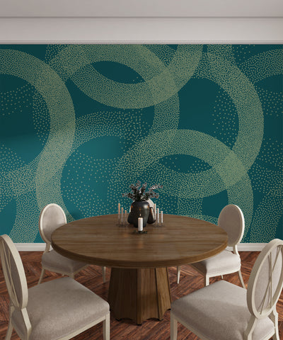 Green Stippled Circles Wallpaper, Seamless Pattern Mural, Oversized Custom Size Wall Art, Non-Woven, Non-Adhesive, Modern Wall Paper, Removable