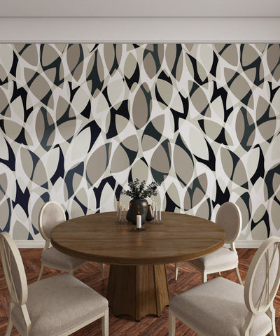 Watercolor Tea Leaves Wallpaper, Seamless Pattern Mural, Oversized Custom Size Wall Art, Non-Woven, Non-Adhesive, Modern Wall Paper, Removable