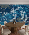 Oriental Sea Wallpaper, Seamless Pattern Mural, Oversized Custom Size Wall Art, Non-Woven, Non-Adhesive, Modern Wall Paper, Removable