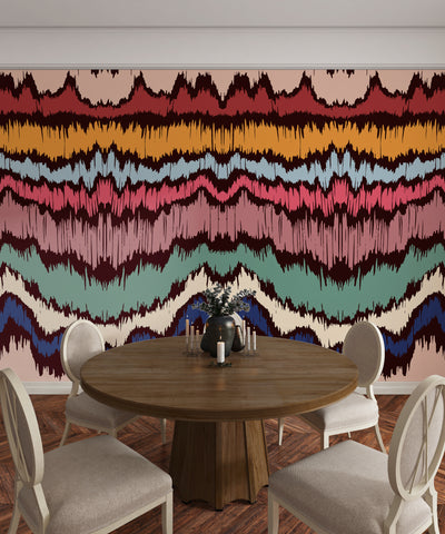 Colorful Wave Ikat Wallpaper, Seamless Pattern Mural, Oversized Custom Size Wall Art, Non-Woven, Non-Adhesive, Modern Wall Paper, Removable