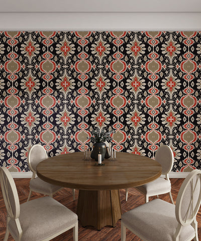 Ikat Tribal Ethnic Wallpaper, Seamless Pattern Mural, Oversized Custom Size Wall Art, Non-Woven, Non-Adhesive, Modern Wall Paper, Removable