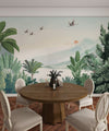 Scenic Jungle Wallpaper, Flying Birds Mural, Oversized Custom Size Wall Art, Non-Woven, Non-Adhesive, Modern Wall Paper, Removable