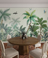 Jungle Palms Wallpaper, Birds Mural, Oversized Custom Size Wall Art, Non-Woven, Non-Adhesive, Modern Wall Paper, Removable