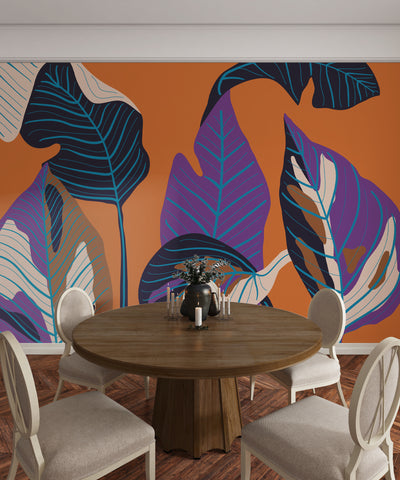 Luxury Leaf Wallpaper, Art Deco Mural, Oversized Custom Size Wall Art, Non-Woven, Non-Adhesive, Modern Wall Paper, Removable