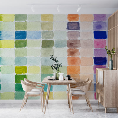 Watercolor Paint Shades Wallpaper, Filled Grid Mural, Oversized Custom Size Wall Art, Non-Woven, Non-Adhesive, Modern Wall Paper, Removable