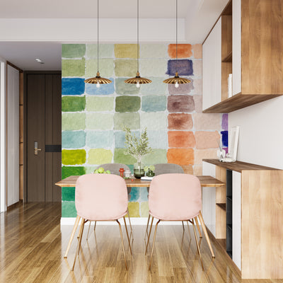 Watercolor Paint Shades Wallpaper, Filled Grid Mural, Oversized Custom Size Wall Art, Non-Woven, Non-Adhesive, Modern Wall Paper, Removable