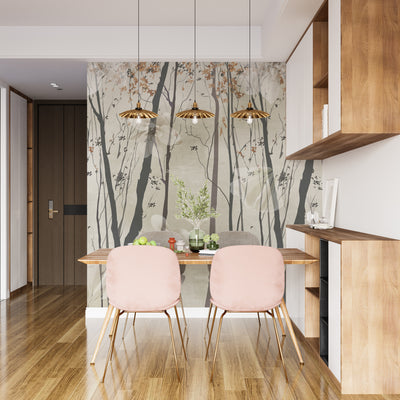 Brown Floral Wallpaper, Trees Mural, Oversized Custom Size Wall Art, Non-Woven, Non-Adhesive, Modern Wall Paper, Removable