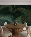 Green Exotic Palm Leaves Wallpaper, Dark Luxury Art Background Mural, Oversized Custom Size Wall Art, Non-Woven, Non-Adhesive, Modern Wall Paper, Removable
