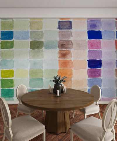 Watercolor Paint Shades Wallpaper, Filled Grid Mural, Oversized Custom Size Wall Art, Non-Woven, Non-Adhesive, Modern Wall Paper, Removable