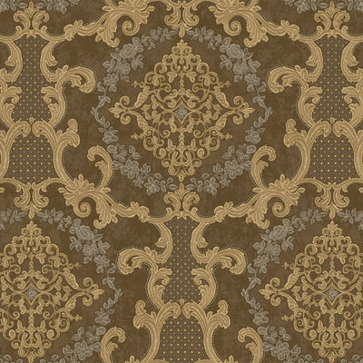 Elegant Brown Damask Deep Embossed Wallpaper, 3D Textured Dark Wallcovering, Traditional, Extra Large 114 sq ft Roll, Washable, Luxury - Walloro High End Wallcoverings & More