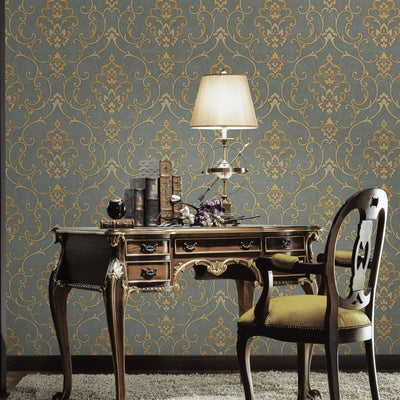 Elegant Damask Embossed Wallpaper, 3D Textured Wallcovering, Traditional, Neutral Gold, Extra Large 114 sq ft Roll, Luxury, Washable, Decor - Walloro High End Wallcoverings & More