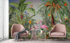 Flamingo Nature Theme Wall Mural, Green Forest Wallpaper, Custom Wall Mural, Wall Poster Home Interior Decor, Non-Adhesive, Non-Woven, Washable, Removable - Walloro High End Wallcoverings & More