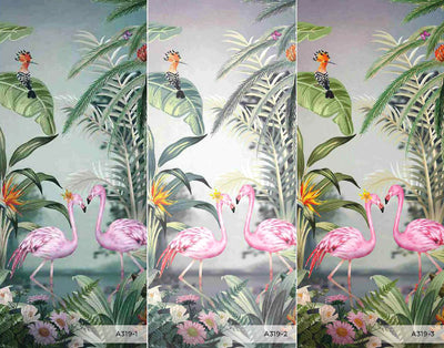 Flamingo Nature Theme Wall Mural, Green Forest Wallpaper, Custom Wall Mural, Wall Poster Home Interior Decor, Non-Adhesive, Non-Woven, Washable, Removable - Walloro High End Wallcoverings & More