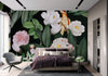 Floral Wall Mural, Green Peony Flower Parrot Wall Mural Art, Big Size Customizable Bird Theme, Non-Adhesive, Removable Wallpaper, Black, Washable, Home Interior Decor Wall Art - Walloro High End Wallcoverings & More