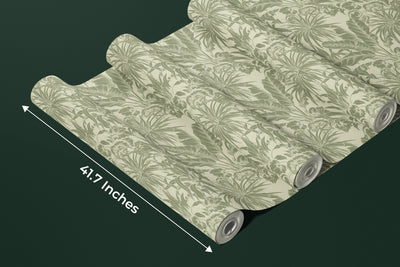 Botanic Plants Wallpaper, Green Mural, Oversized Custom Size Wall Art, Non-Woven, Non-Adhesive, Modern Wall Paper, Removable