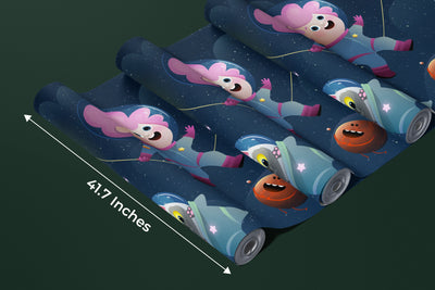 Kids Space Travel Wallpaper, Alien and Pets Mural, Oversized Custom Size Wall Art, Non-Woven, Non-Adhesive, Modern Wall Paper, Removable