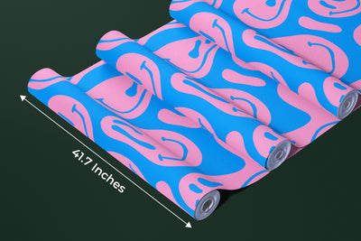 Funny Melting Wallpaper, Happy Face Mural, Oversized Custom Size Wall Art, Non-Woven, Non-Adhesive, Modern Wall Paper, Removable